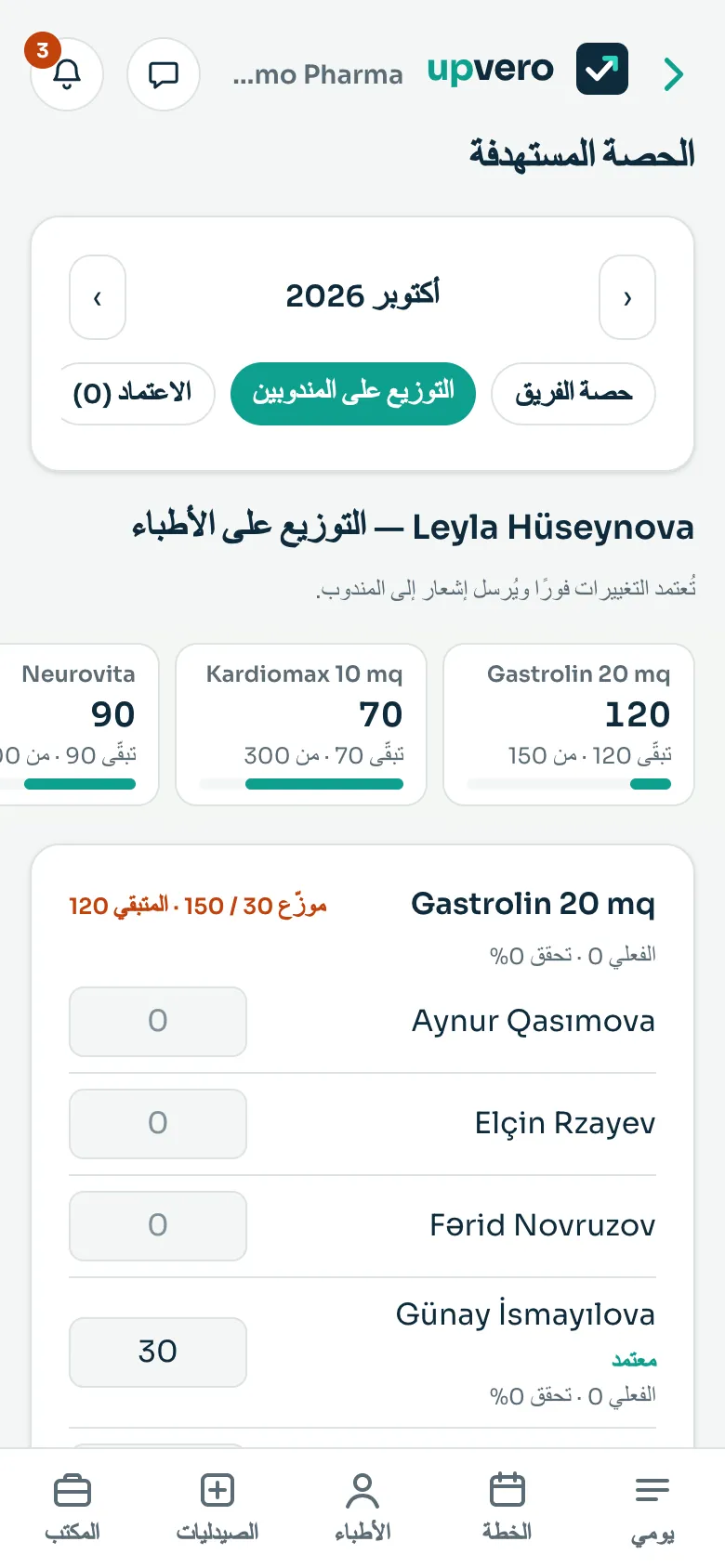 الحصة: التوزيع على الأطباء والمتبقي