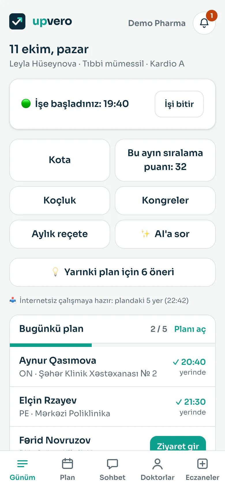 Günüm: mümessilin bugünkü planı ve işe başlama