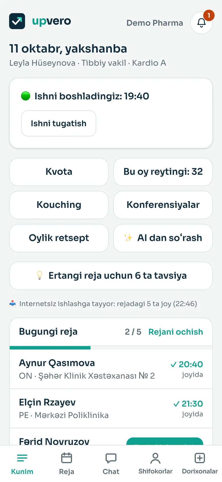 Kunim: vakilning bugungi rejasi va ishni boshlash