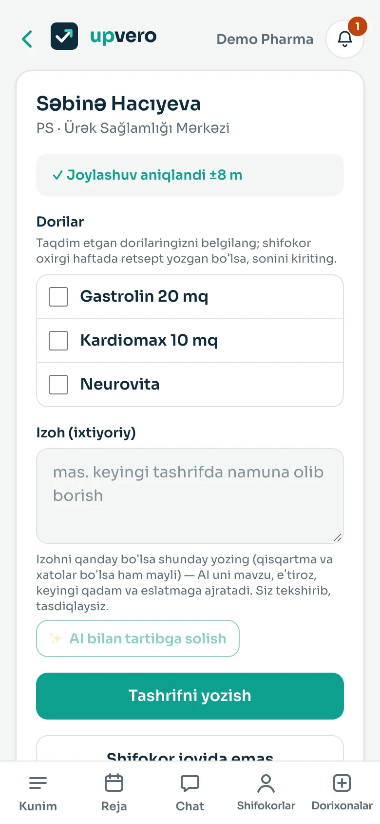Tashrif shakli: dorilar, promo tartibi va GPS joylashuv